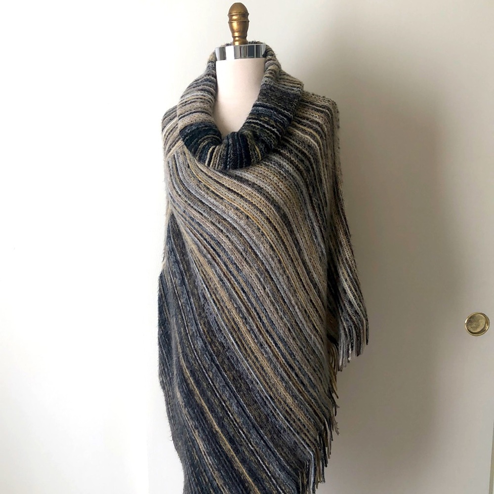 Colorful Woven Knit Poncho Sweater